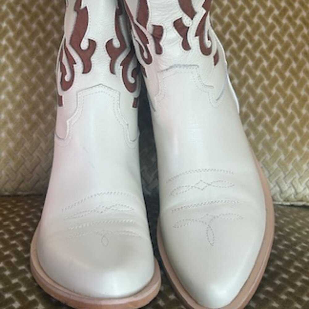 Free People Mutma Colorado Springs Ivory Leather Brown Suede Cowboy Boots - Picture 2 of 16